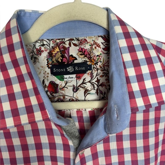 Stone Rose Mens Pink Blue Button Up Long Sleeve Egyptian Cotton Collared Preppy - Picture 2 of 12